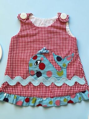 Ritzy Tots 9M Red Gingham Whale Appliqué A-Line Dress Y2K Boutique USA